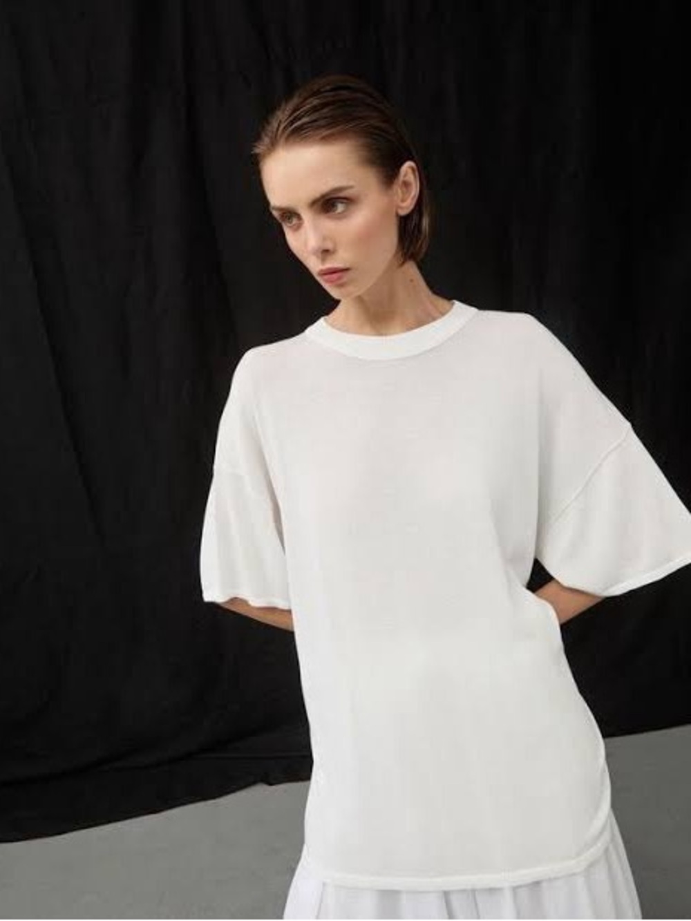 DISSH White Short Sleeve, Jacki ivory oversized knit tee